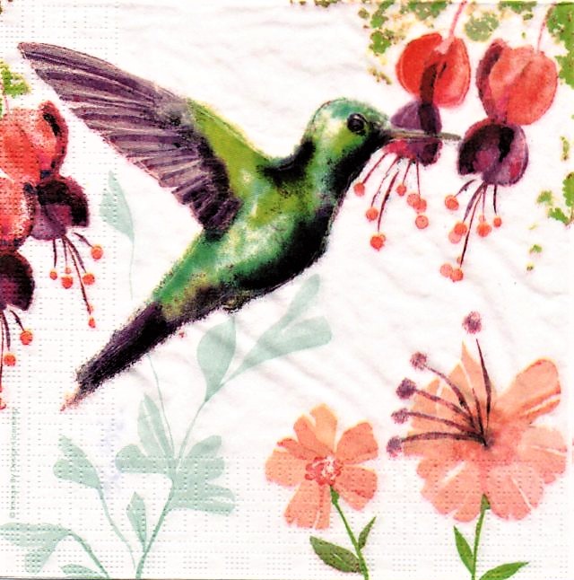 Servilleta para decoupage colibri sobre flor - Blog material para  manualidades Con Idea de