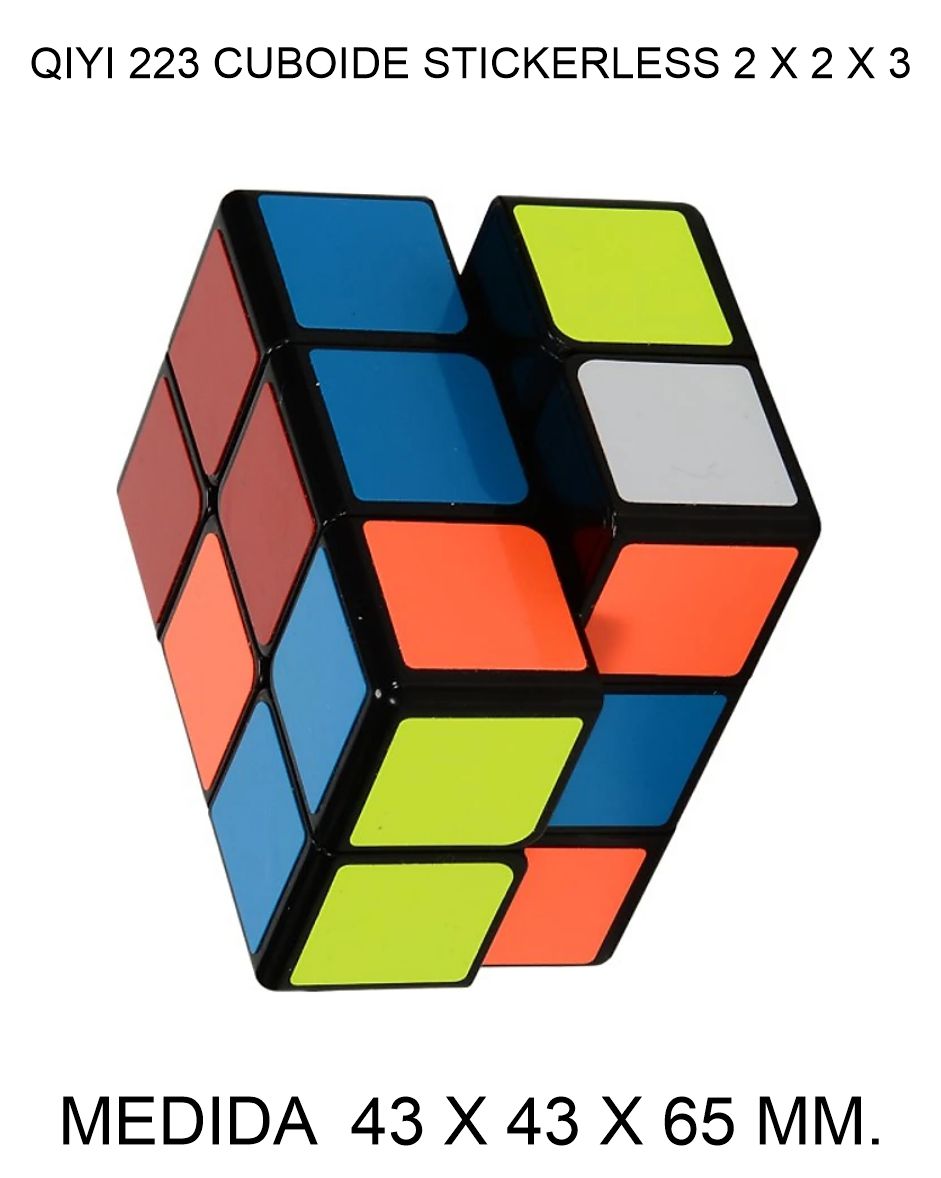 CUBO DE RUBIK O MAGICO QIYI 223 2 X 2 X 3 CUBOIDE BASE NEGRA STICKERLESS 43 X 43 X 65 MM. 