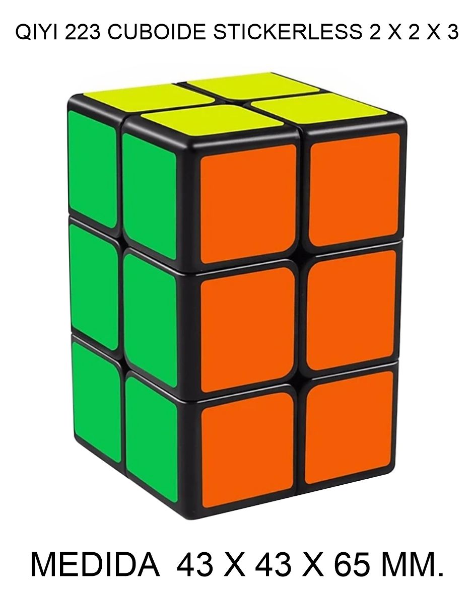 CUBO DE RUBIK O MAGICO QIYI 223 2 X 2 X 3 CUBOIDE BASE NEGRA STICKERLESS 43 X 43 X 65 MM. 