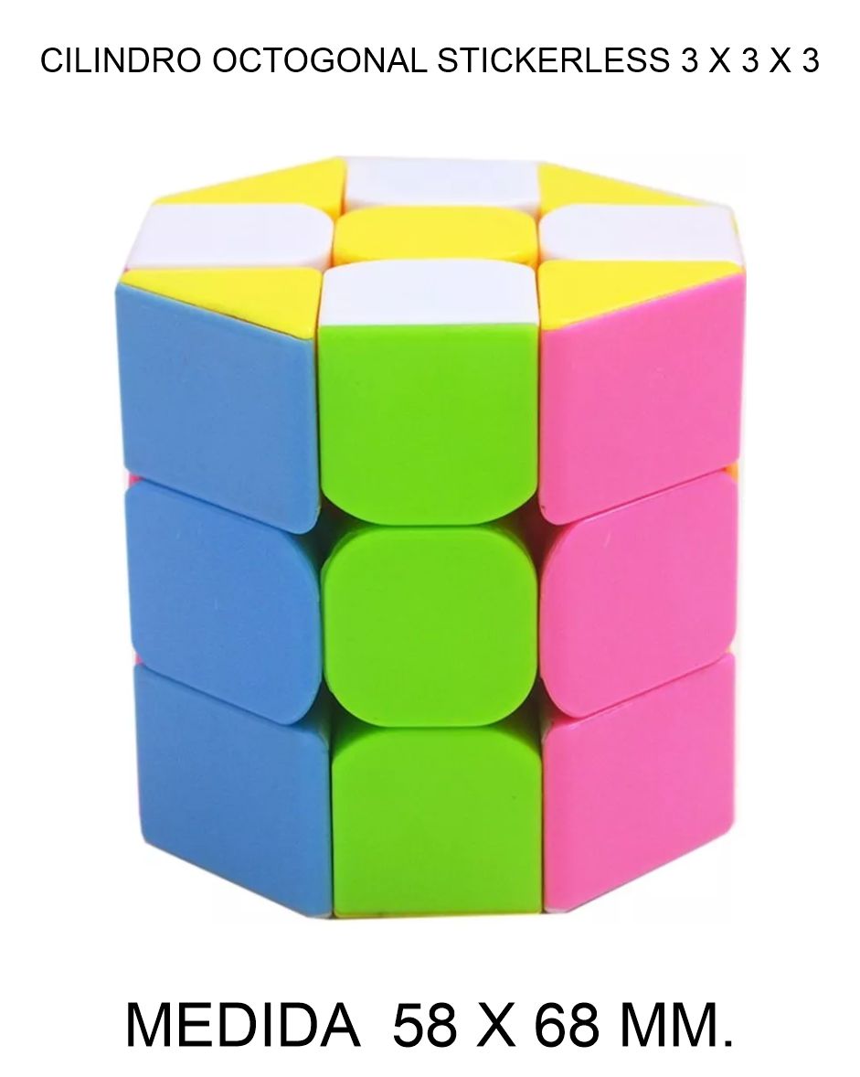 CUBO DE RUBIK O MAGICO JIEHUI 3 X 3 X 3 CILINDRO OCTOGONAL STICKERLESS 56 X 58 MM. 