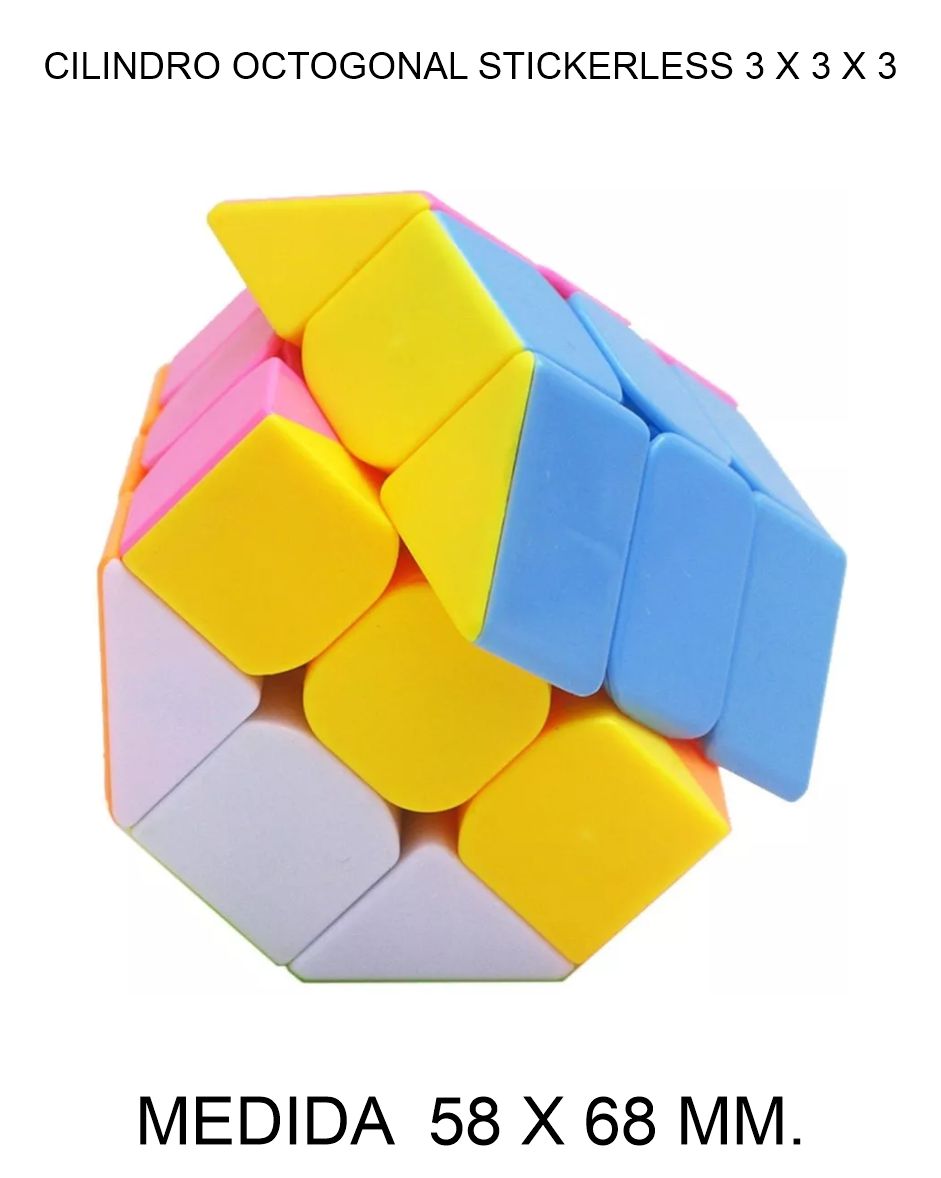 CUBO DE RUBIK O MAGICO JIEHUI 3 X 3 X 3 CILINDRO OCTOGONAL STICKERLESS 56 X 58 MM. 