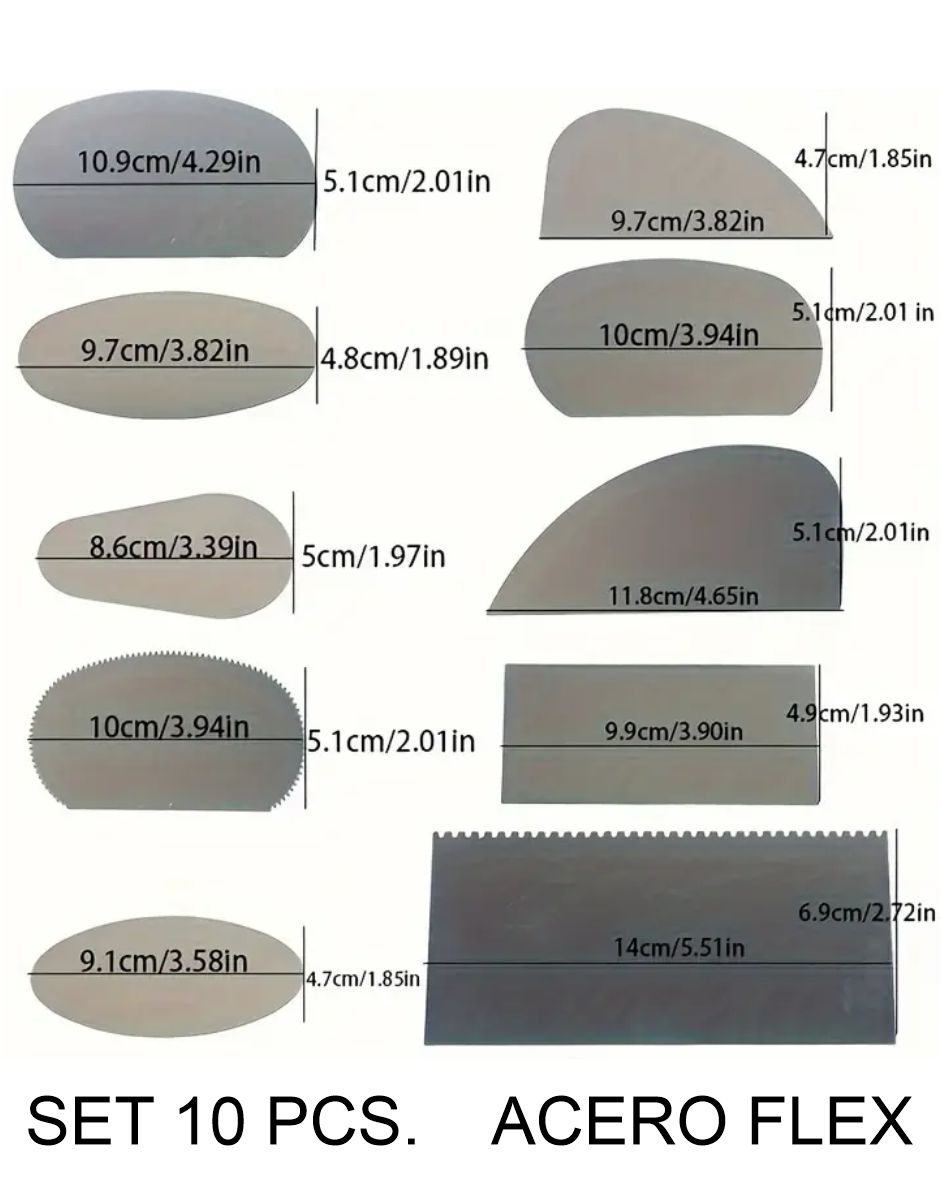 23727 SET 10 LAMAS ACERO FLEX MODELADO ALFARERIA ARCILLA